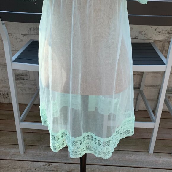 Vintage 1960s Movie Star Mint Chiffon Babydoll Peignoir Robe Short Dressing Gown - Picture 8 of 16